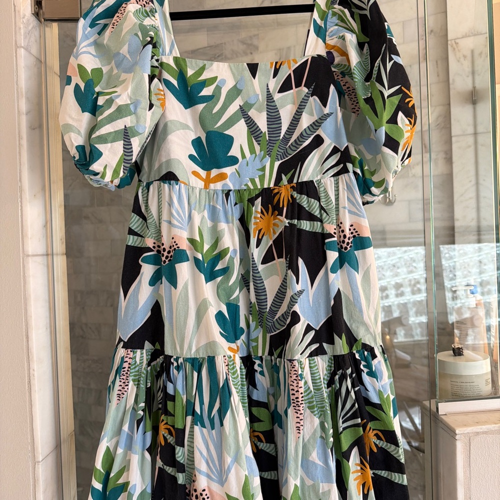 Oliphant Tropical Print Mini Dress - Green, Blue, Yellow